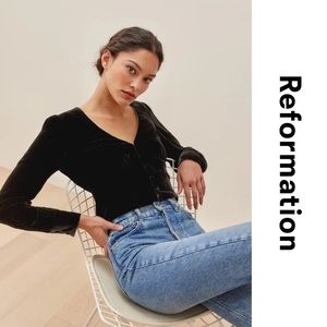 Reformation Seraphine Black Velvet Corset Top